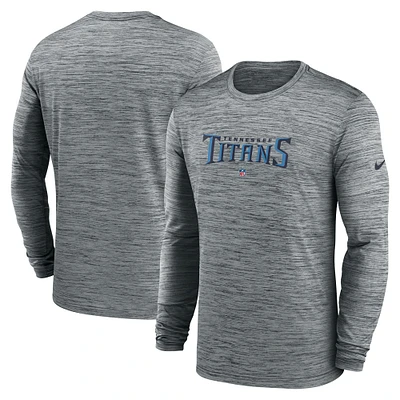 T-shirt à manches longues Nike Tennessee Titans Sideline Team Velocity Performance gris chiné pour homme