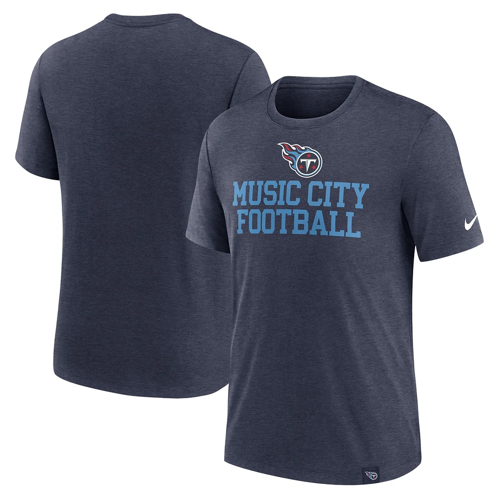 T-shirt tri-mélange Nike Heather Navy Tennessee Titans Blitz pour hommes