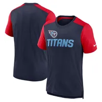 T-shirt avec nom de l'équipe des Tennessee Titans à blocs couleur Nike pour homme, bleu marine chiné/rouge chiné