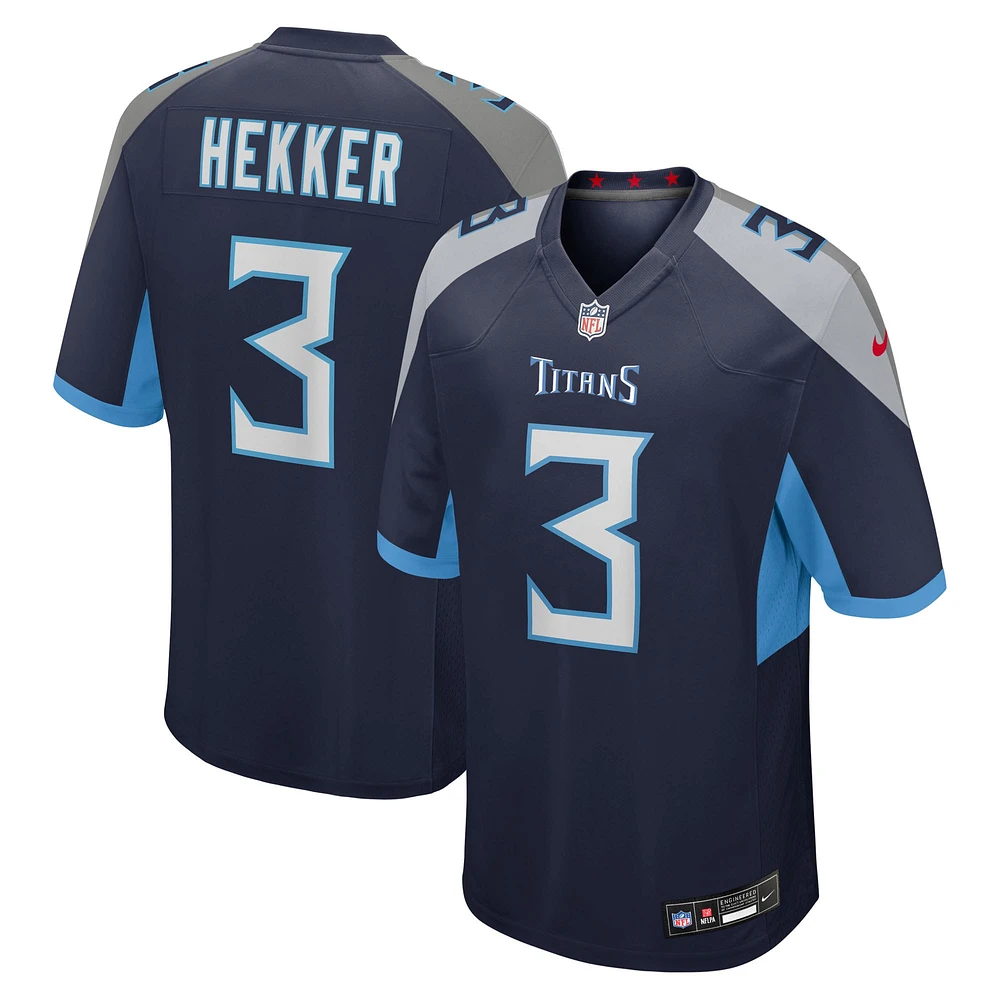 Maillot Nike Johnny Hekker bleu marine pour homme des Titans du Tennessee