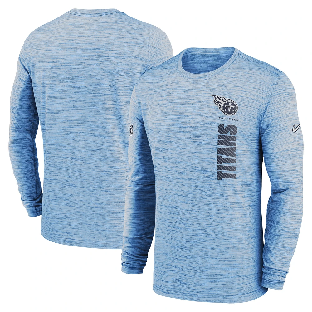 T-shirt Nike bleu clair Tennessee Titans 2024 Sideline Velocity Performance à manches longues pour homme