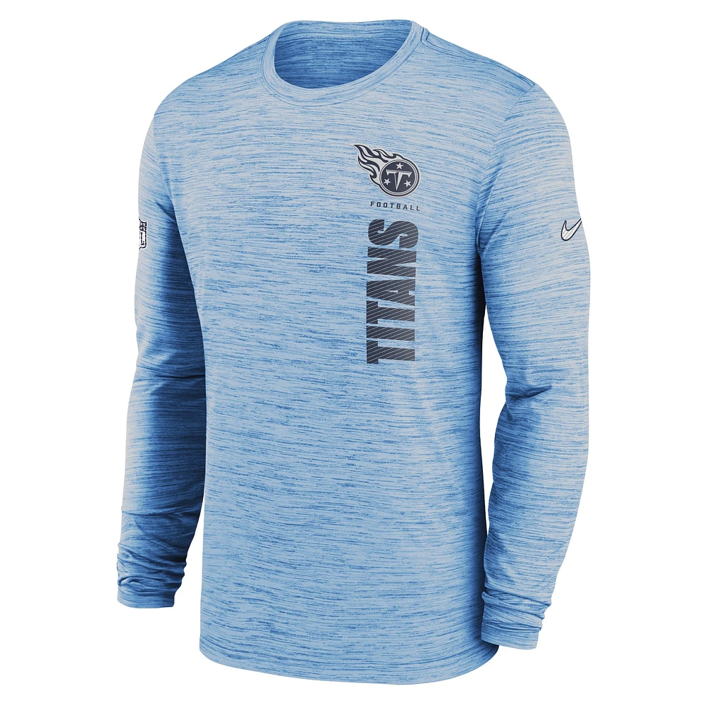 T-shirt Nike bleu clair Tennessee Titans 2024 Sideline Velocity Performance à manches longues pour homme