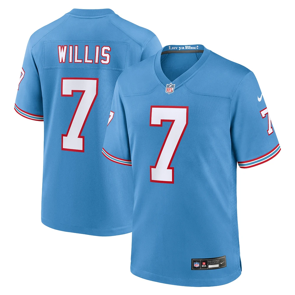 Maillot Nike Malik Willis pour homme, bleu clair, Tennessee Titans Oilers, Throwback Alternate Game Player