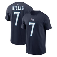 T-shirt avec nom et numéro de joueur Nike Malik Willis pour hommes, bleu marine, Tennessee Titans