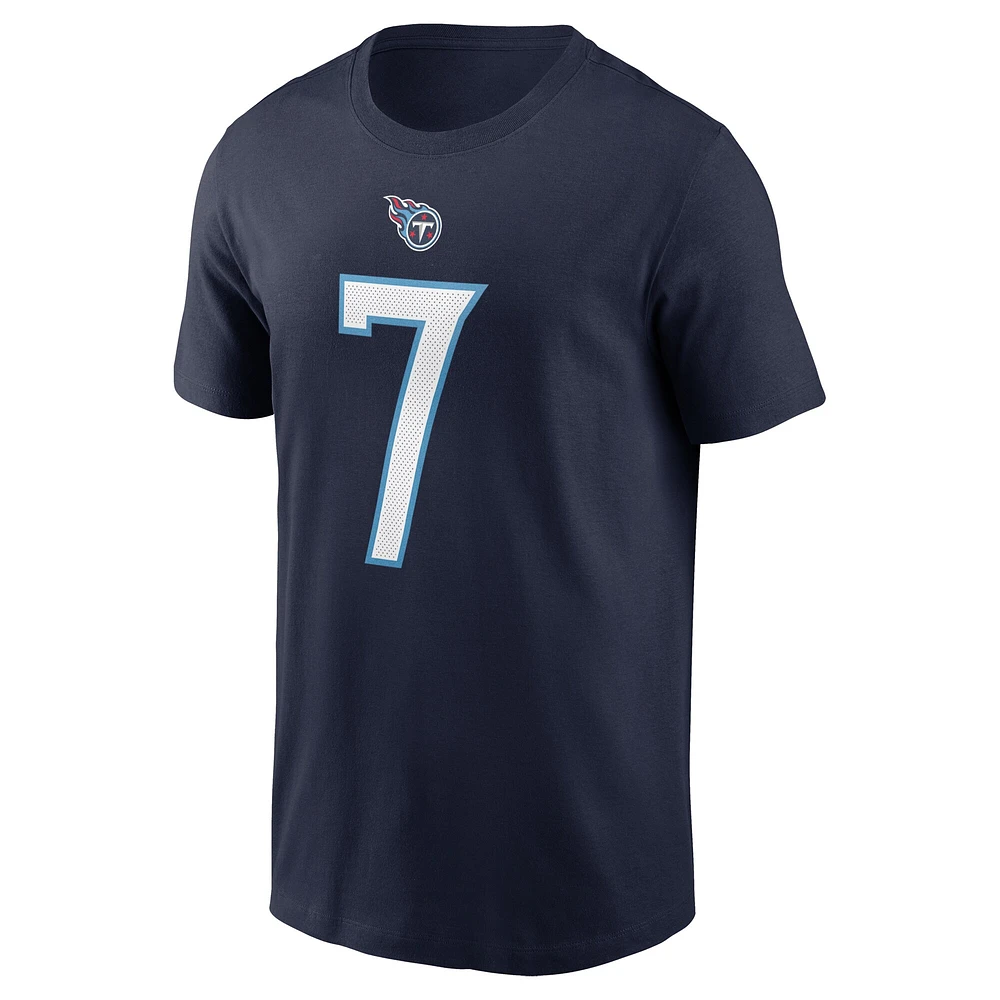 T-shirt avec nom et numéro de joueur Nike Malik Willis pour hommes, bleu marine, Tennessee Titans