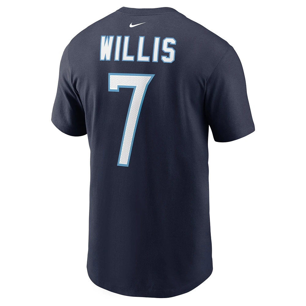 T-shirt avec nom et numéro de joueur Nike Malik Willis pour hommes, bleu marine, Tennessee Titans