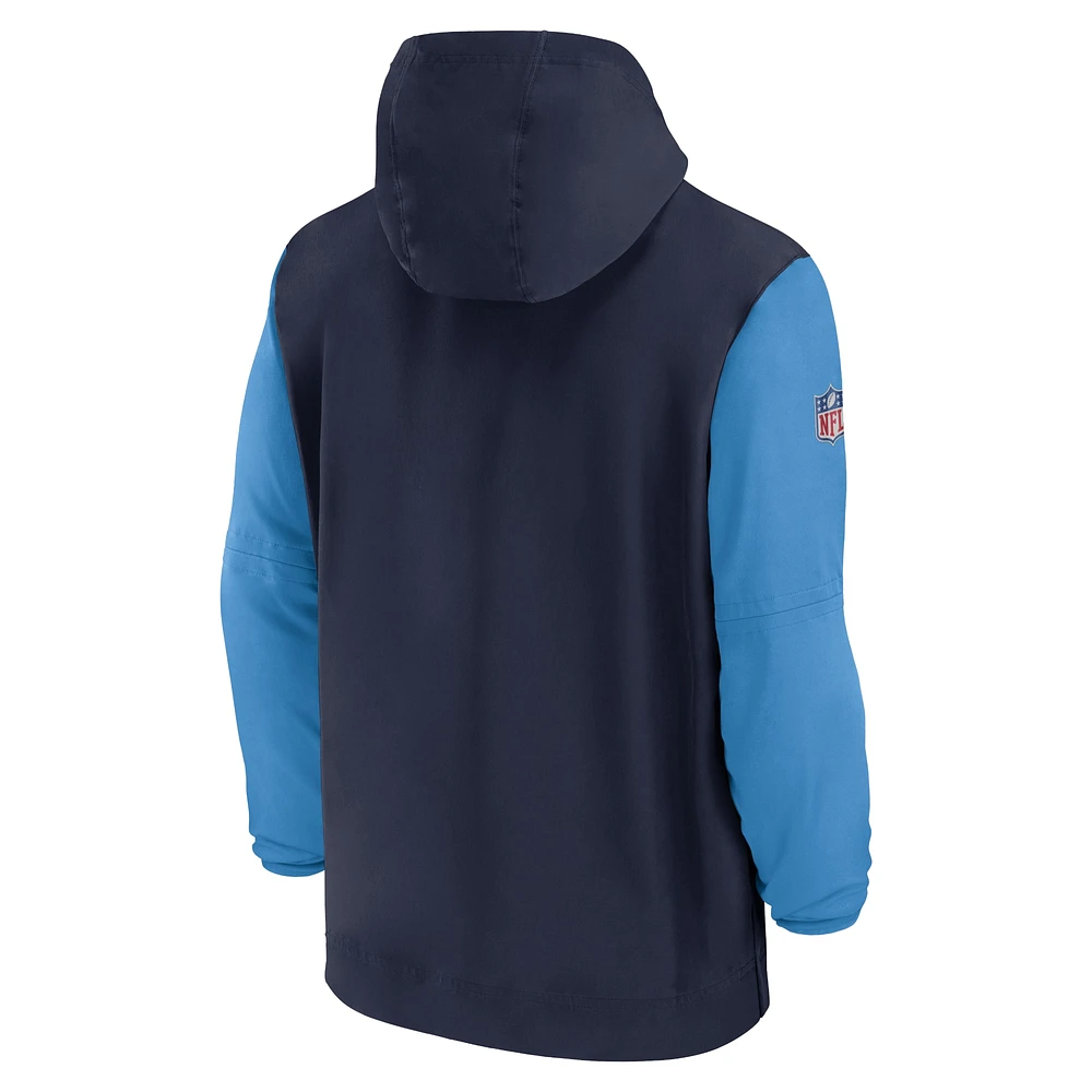 Veste à capuche Nike Tennessee Titans 2024/25 Sideline Pre-Game Player 1/2-Zip pour homme bleu marine/bleu clair