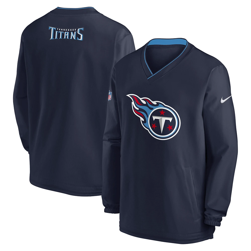 Pull coupe-vent à manches longues et col en V Nike Tennessee Titans 2023/24 pour homme, bleu marine