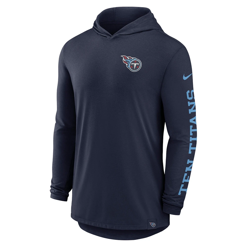 Men's Nike Navy Tennessee Titans Blitz Tri-Blend Performance Long Sleeve Hoodie T-Shirt