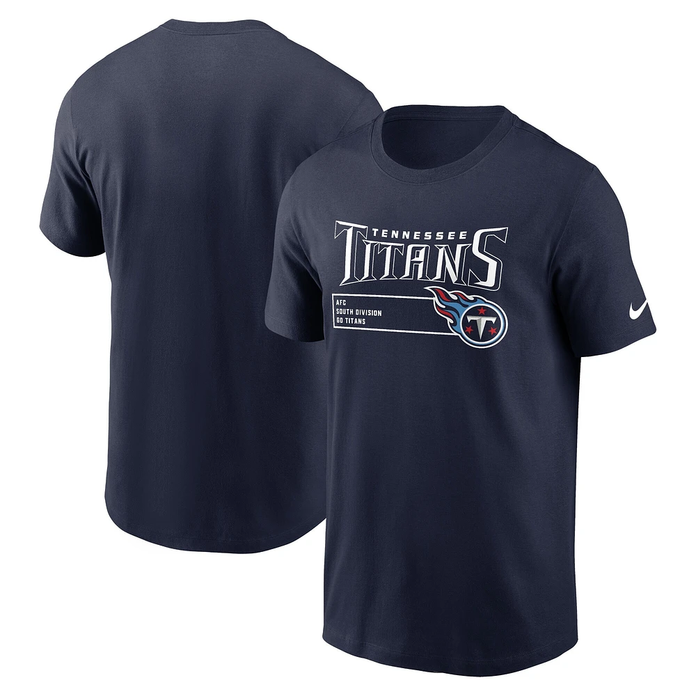 T-shirt essentiel Nike Tennessee Titans Division pour homme, bleu marine