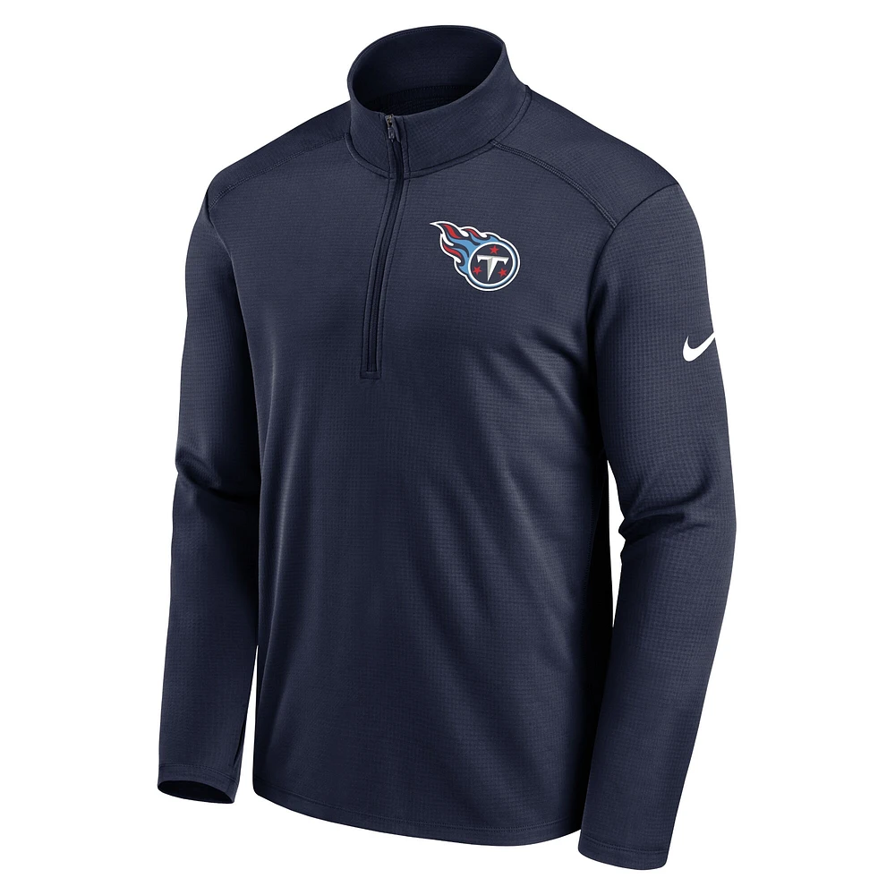 Veste à demi-fermeture éclair Pacer Performance Nike Tennessee Titans Logo pour homme, bleu marine