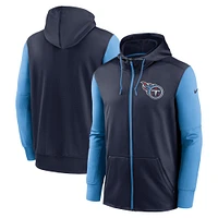 Sweat à capuche entièrement zippé Nike Tennessee Titans Performance pour homme, bleu marine