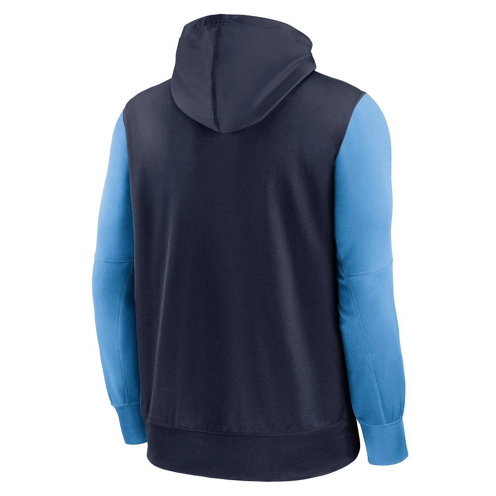 Sweat à capuche entièrement zippé Nike Tennessee Titans Performance pour homme, bleu marine