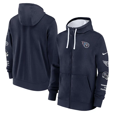 Sweat à capuche Nike bleu marine Tennessee Titans Primetime Club entièrement zippé pour homme