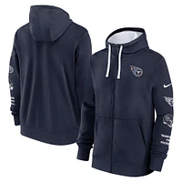 Sweat à capuche Nike bleu marine Tennessee Titans Primetime Club entièrement zippé pour homme