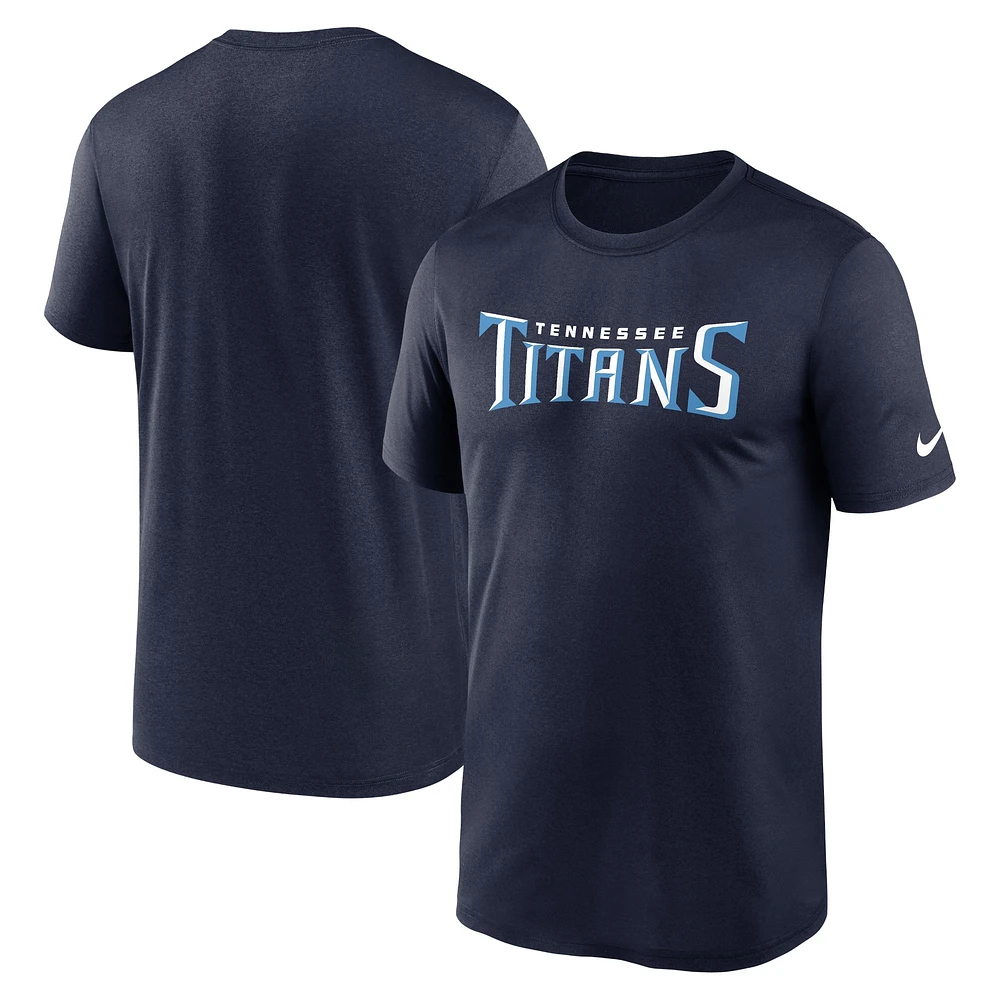 T-shirt Nike bleu marine Tennessee Titans Primetime Legend Wordmark Performance pour homme