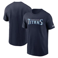 T-shirt essentiel Nike bleu marine Tennessee Titans Primetime Wordmark pour hommes