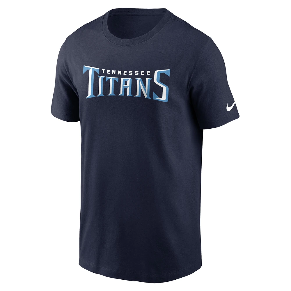 T-shirt essentiel Nike bleu marine Tennessee Titans Primetime Wordmark pour hommes