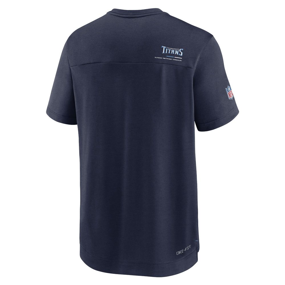 Men's Nike Navy Tennessee Titans Sideline Coach Chevron Lock Up Logo V-Neck Performance T-Shirt