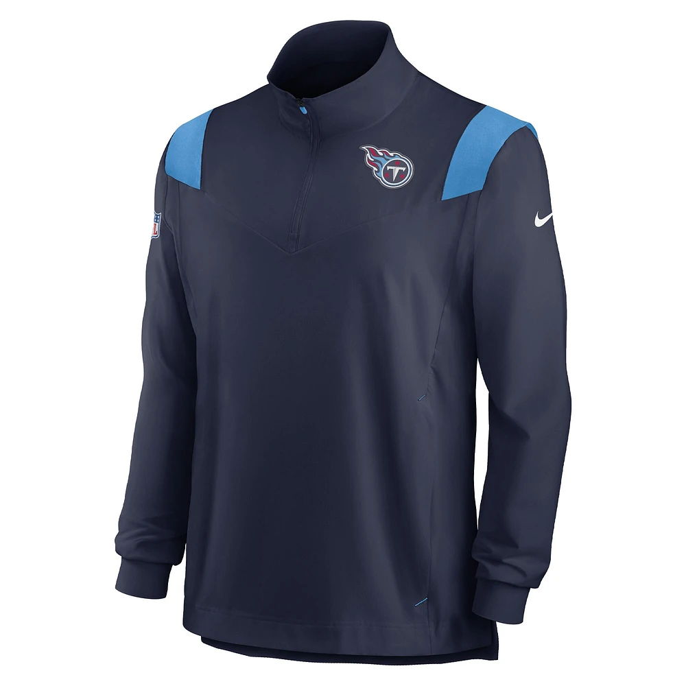 Men's Nike Navy Tennessee Titans Sideline Coach Chevron Lockup Quarter-Zip Long Sleeve Top