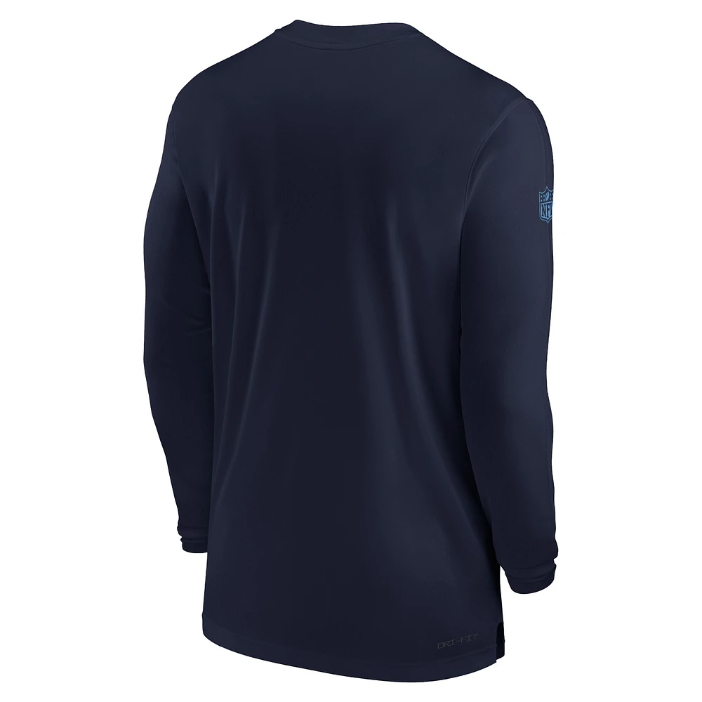 T-shirt à manches longues Nike pour hommes, bleu marine, Tennessee Titans Sideline Coach Performance