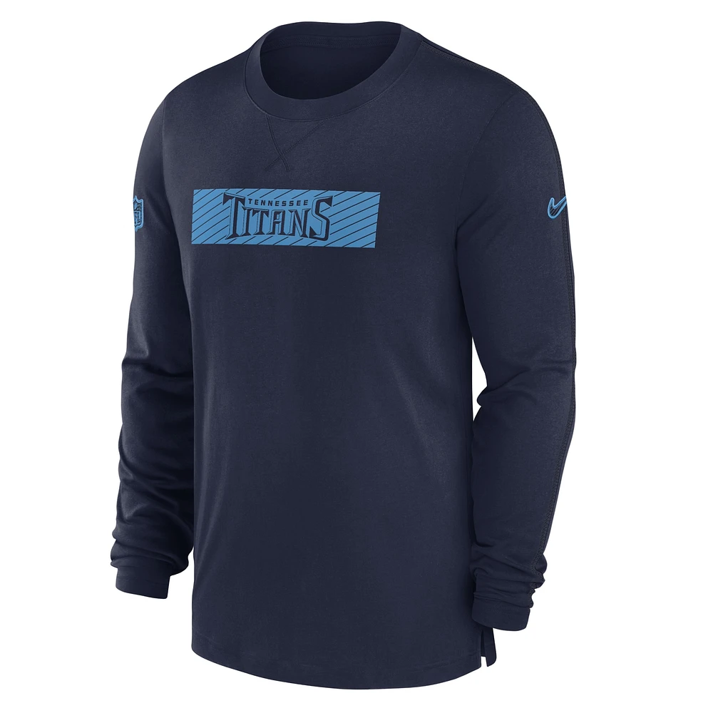 Men's Nike Navy Tennessee Titans Sideline Player Performance Long Sleeve T-Shirt