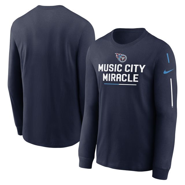 T-shirt à manches longues et slogan de l'équipe Nike Tennessee Titans pour homme, bleu marine