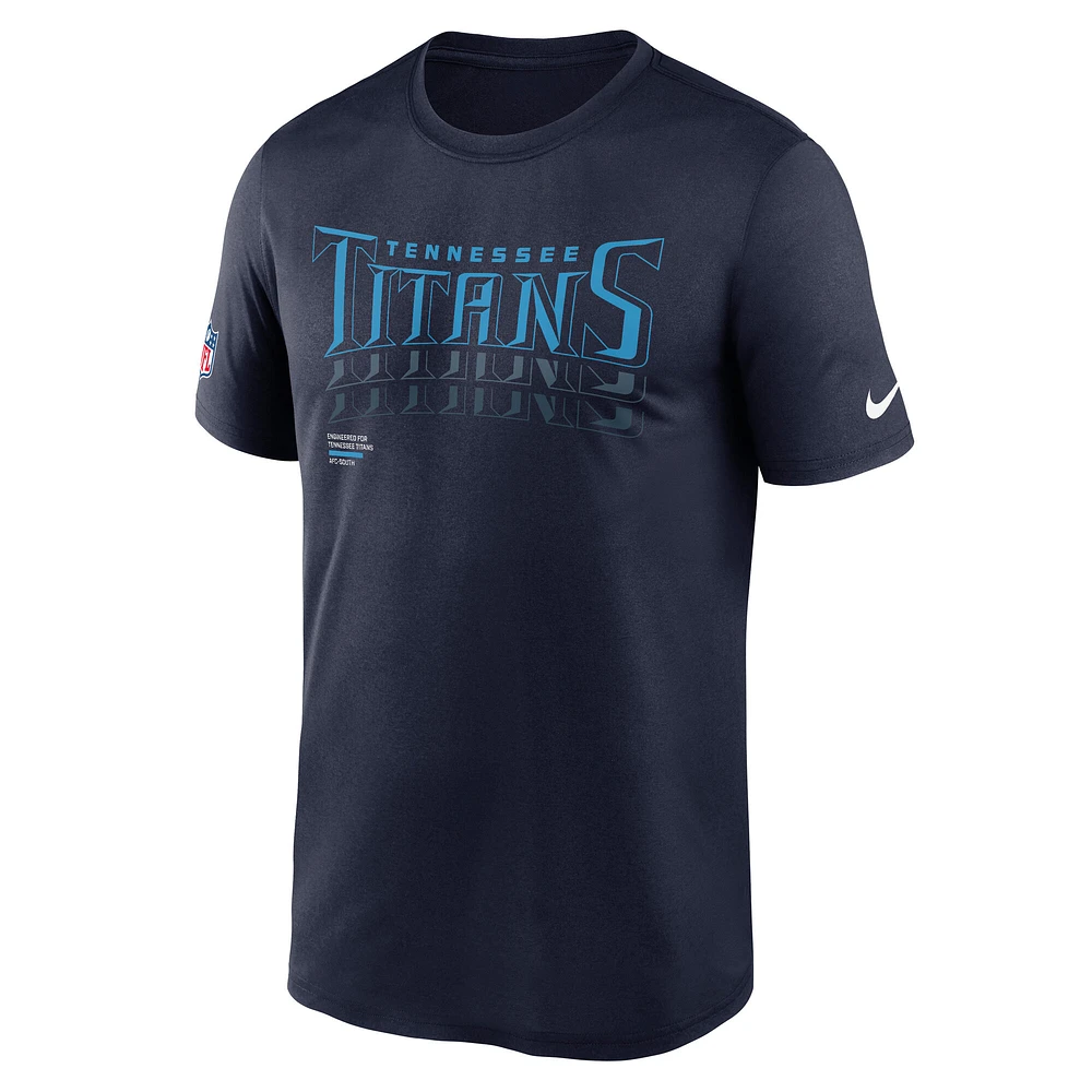 Men's Nike Navy Tennessee Titans Wordmark Block Sideline Legend Performance T-Shirt