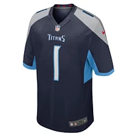 Maillot de match Nike numéro 1 Dad pour hommes, bleu marine, Tennessee Titans