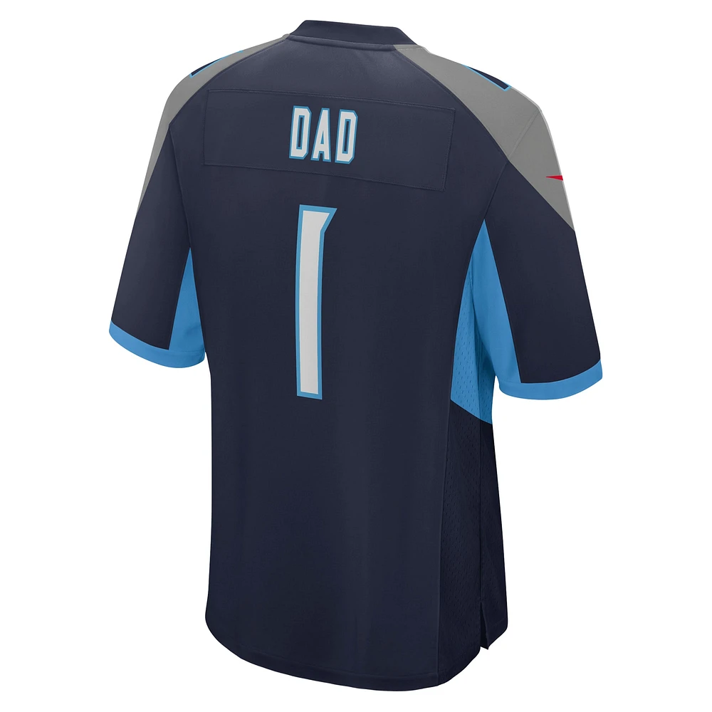 Maillot de match Nike numéro 1 Dad pour hommes, bleu marine, Tennessee Titans