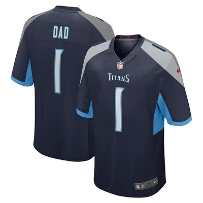 Maillot de match Nike numéro 1 Dad pour hommes, bleu marine, Tennessee Titans