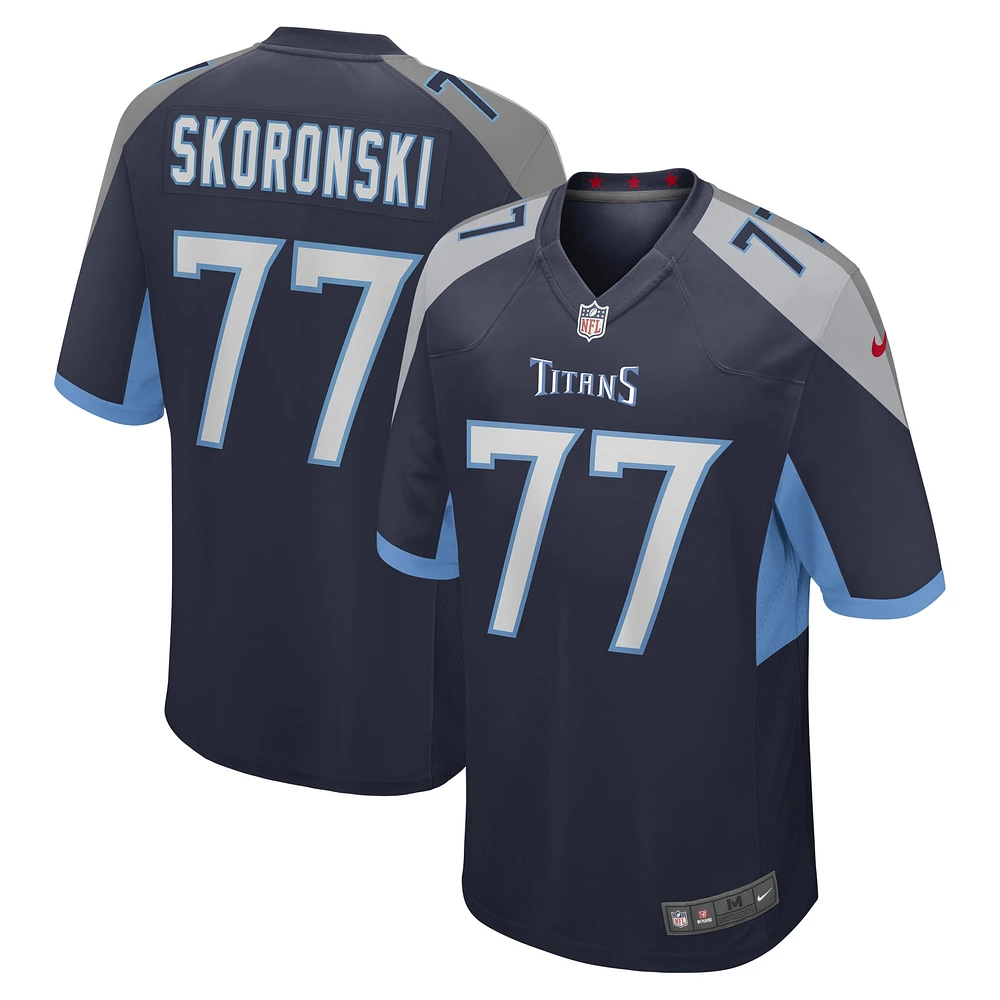 Maillot de match Nike Peter Skoronski bleu marine Tennessee Titans pour homme