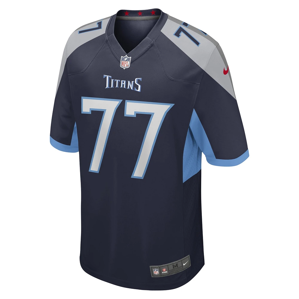 Maillot de match Nike Peter Skoronski bleu marine Tennessee Titans pour homme