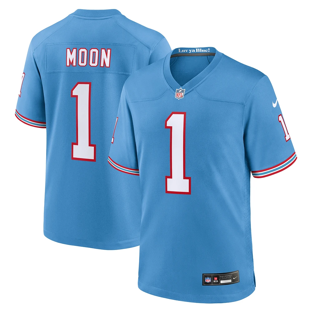 Maillot de jeu joueur à la retraite Nike Warren Moon pour homme, bleu clair Tennessee Titans Oilers Throwback