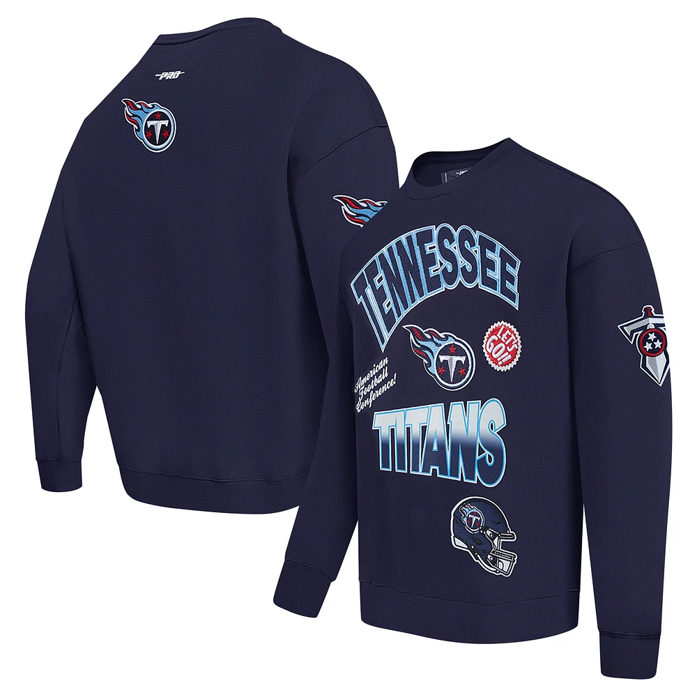 Men's Pro Standard Navy Tennessee Titans Turn It Up Drop Shoulder Pullover Sweatshirt