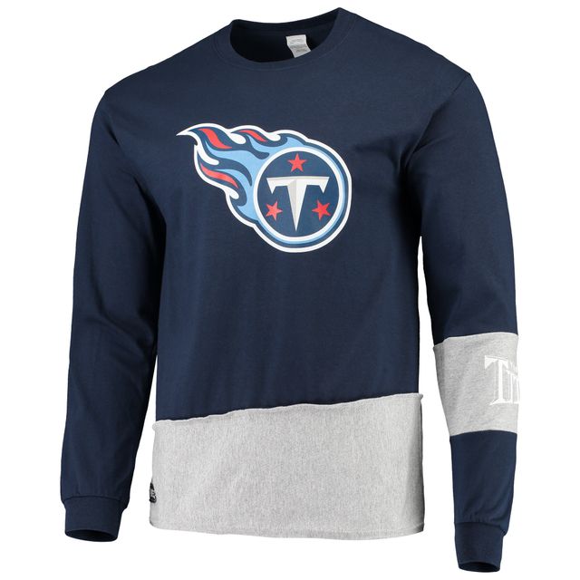 T-shirt à manches longues Refried Apparel pour homme, bleu marine/gris Tennessee Titans, angle recyclé durable