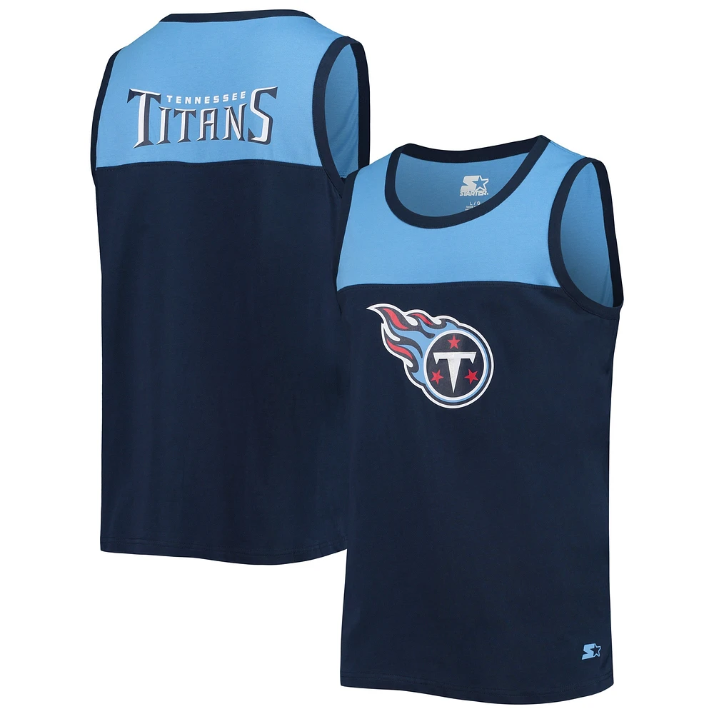 Men's Starter Navy/Blue Tennessee Titans Team Touchdown Fashion Tank Top