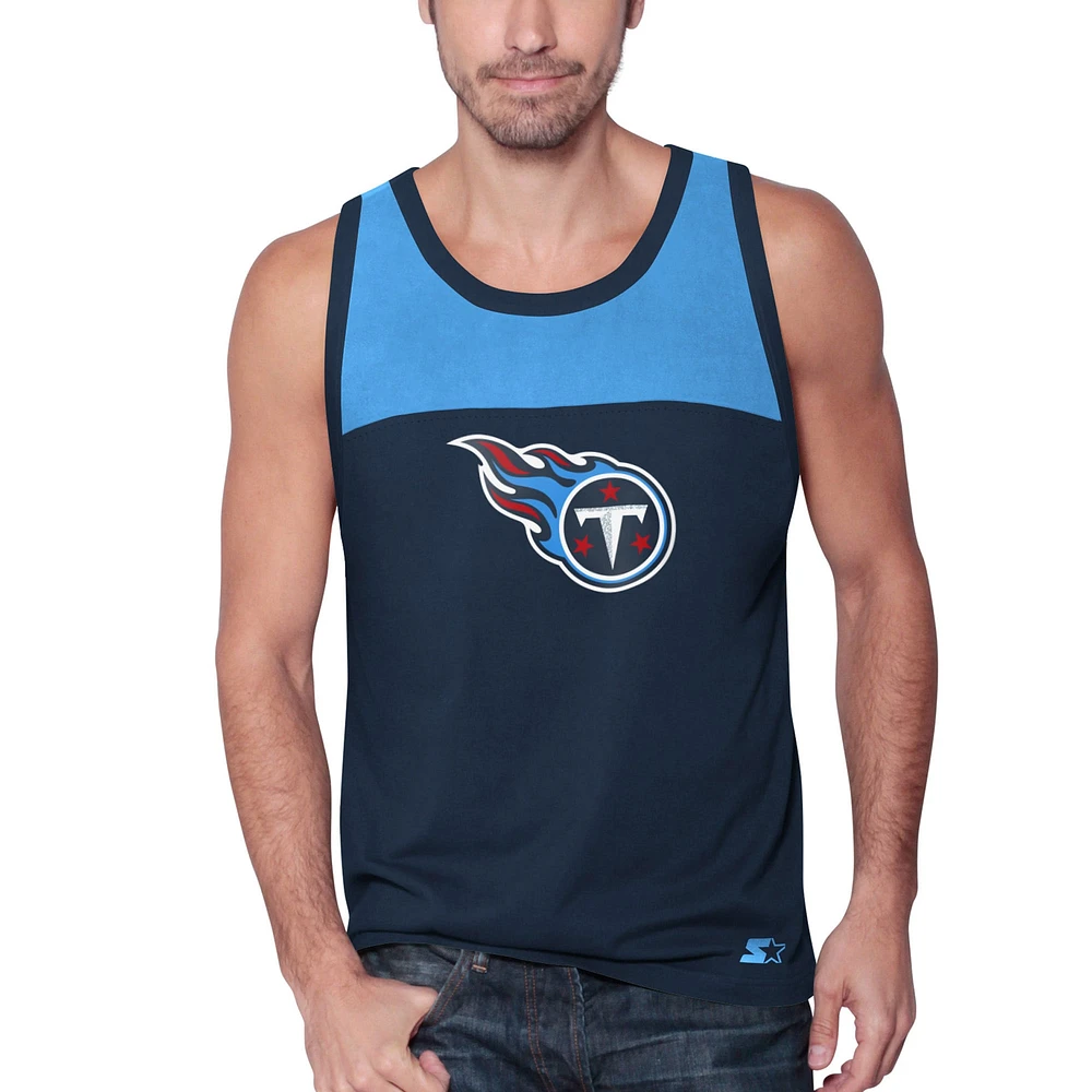 Débardeur tendance Starter bleu marine/bleu clair Tennessee Titans Logo Touchdown pour homme