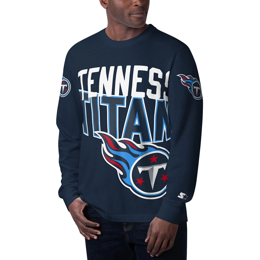 Men's Starter Navy Tennessee Titans Clutch Hit Long Sleeve T-Shirt