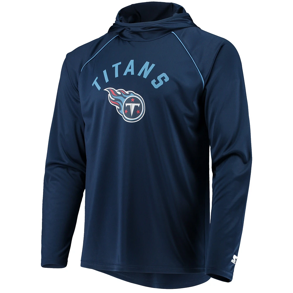 Men's Starter Navy Tennessee Titans Raglan Long Sleeve Hoodie T-Shirt