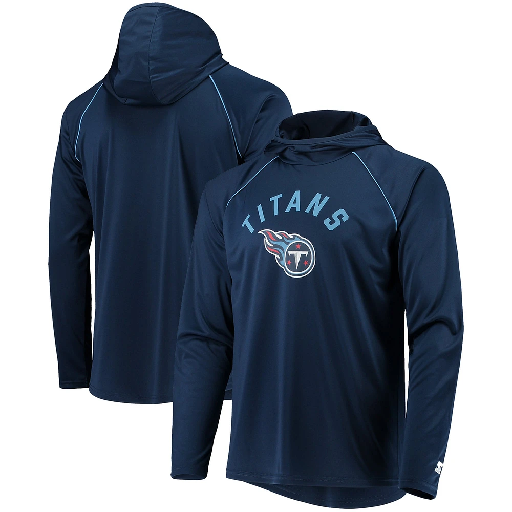 Men's Starter Navy Tennessee Titans Raglan Long Sleeve Hoodie T-Shirt