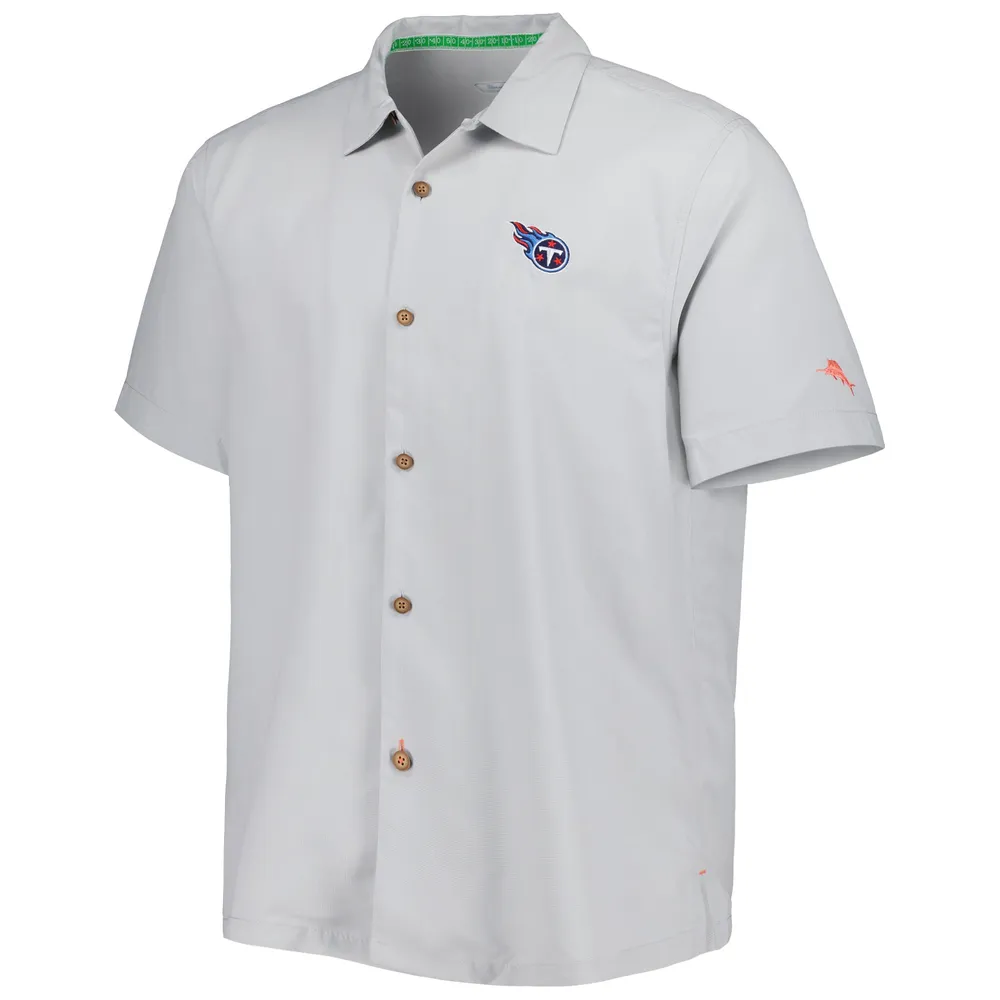 Chemise boutonnée pour homme Tommy Bahama grise Tennessee Titans Coconut Point Frondly Fan Camp IslandZone