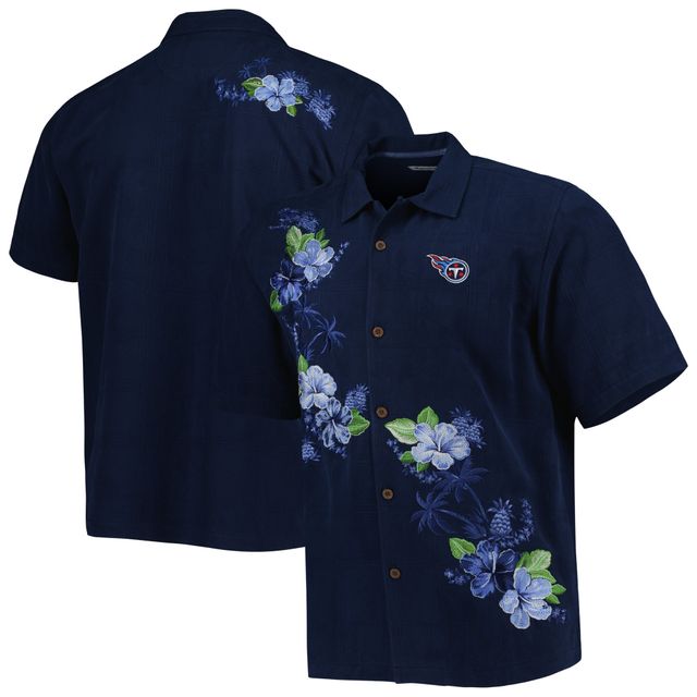 Chemise boutonnée Tommy Bahama Navy Tennessee Titans Sport Azule Oasis Camp pour hommes