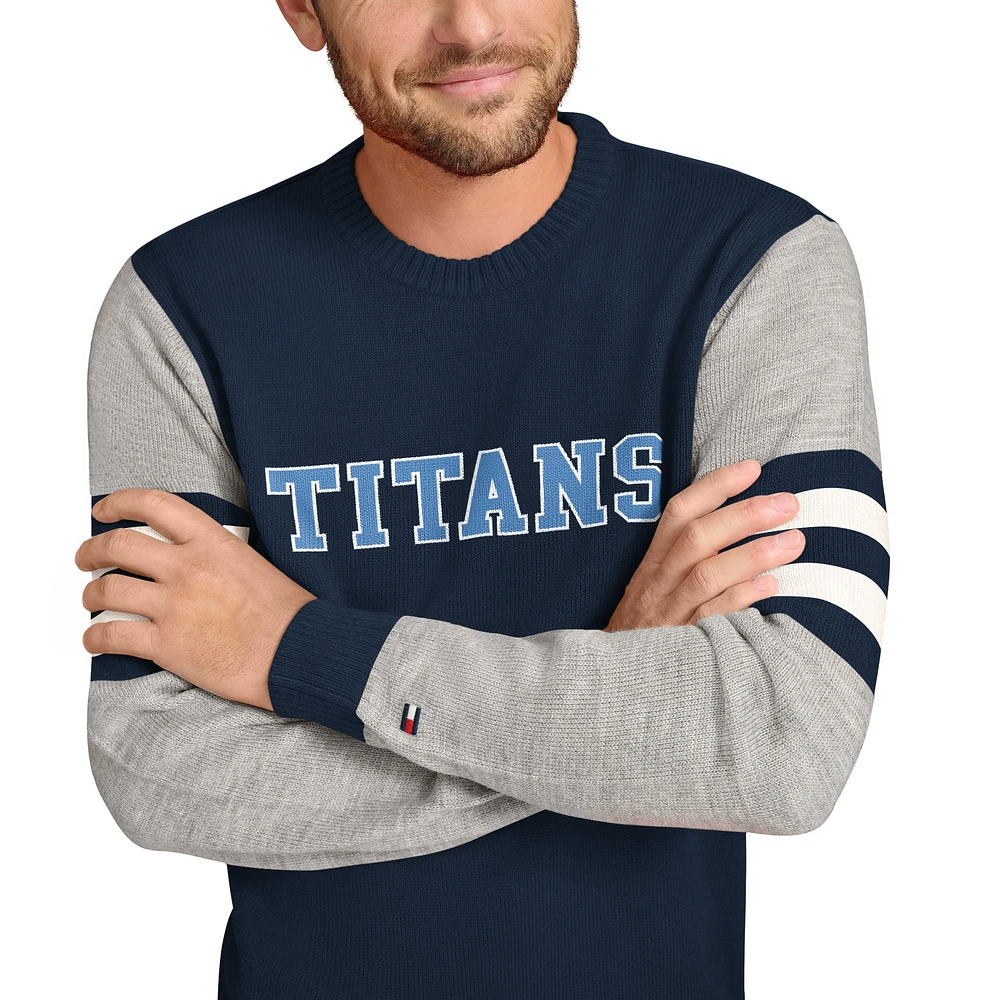 Men's Tommy Hilfiger Navy/Heather Gray Tennessee Titans Acrylic Crewneck Pullover Sweatshirt