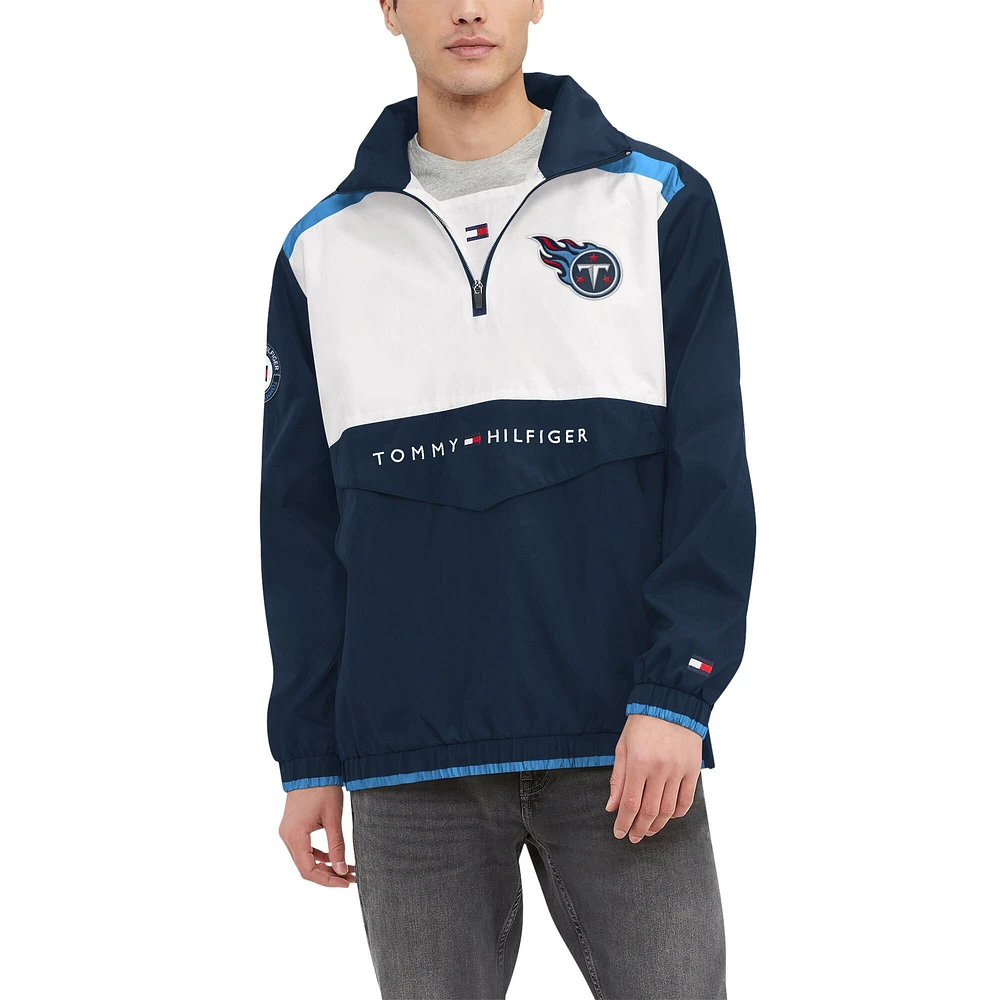 Men's Tommy Hilfiger Navy/White Tennessee Titans Carter Half-Zip Hooded Top