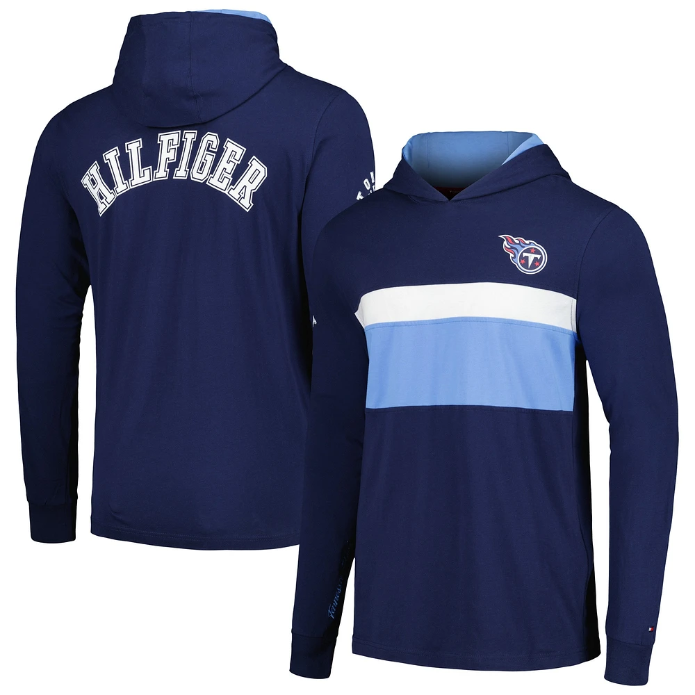 Men's Tommy Hilfiger  Navy Tennessee Titans Morgan Long Sleeve Hoodie T-Shirt