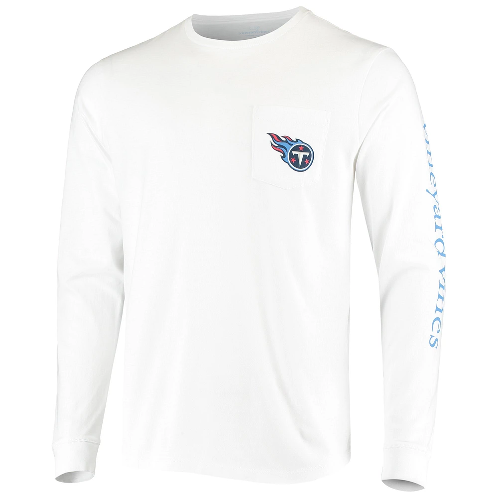 Men's Vineyard Vines White Tennessee Titans Whale Helmet Long Sleeve T-Shirt