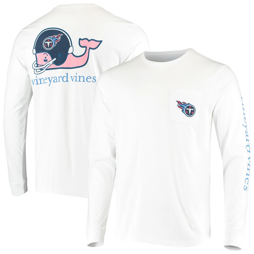 Men's Vineyard Vines White Tennessee Titans Whale Helmet Long Sleeve T-Shirt