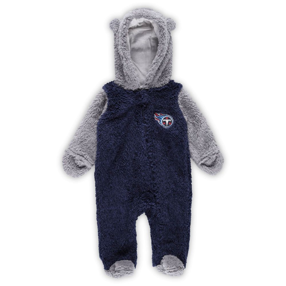 Newborn & Infant Navy/Gray Tennessee Titans Game Nap Teddy Fleece Bunting Full-Zip Sleeper