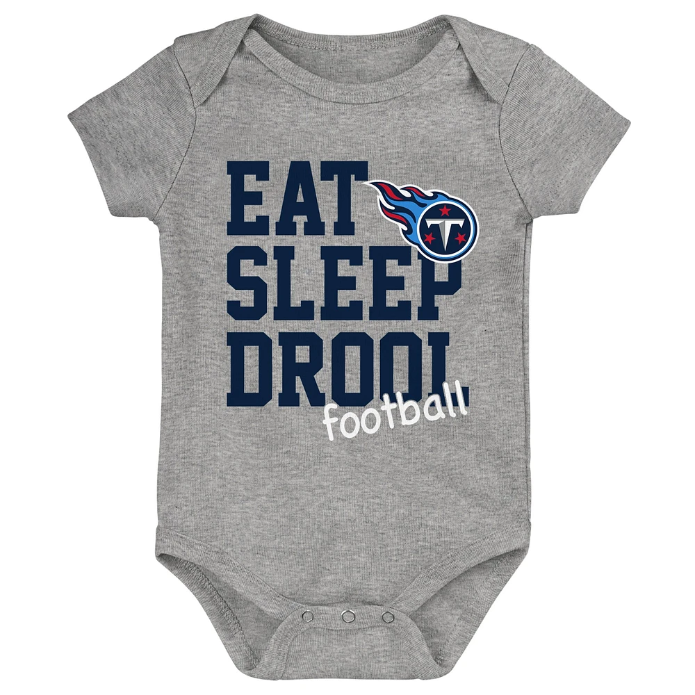 Newborn & Infant Navy/Light Blue/Heather Gray Tennessee Titans Three-Pack Eat, Sleep Drool Retro Bodysuit Set